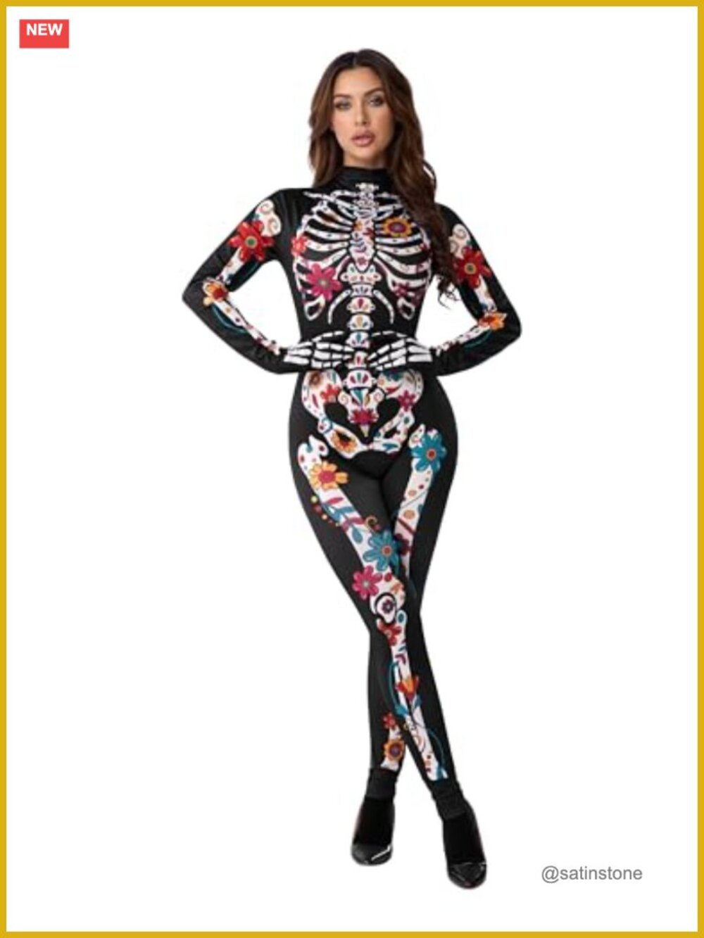 Floral Skeleton Jumpsuit Costume Women Halloween Day of the Dead Size M